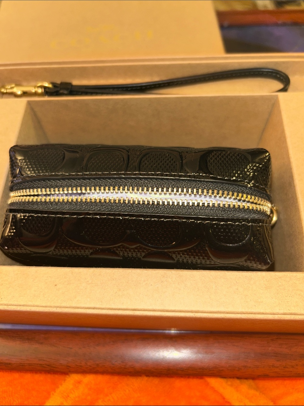 Coach Black Embossed Signature Leather Wristlet with Gold Hardware - Picture 8 of 10